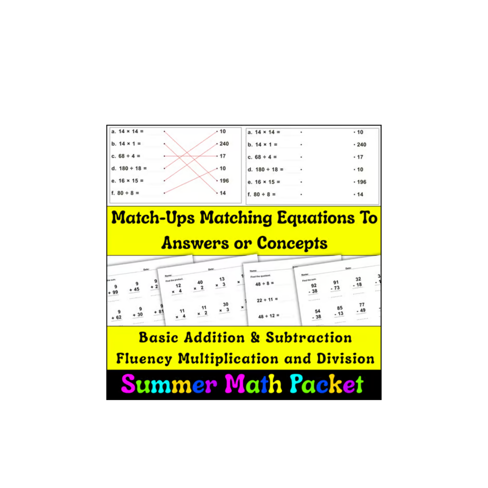 2nd Grade End-of-Year Math Packet | No-Prep Worksheets & Summer Review Activities