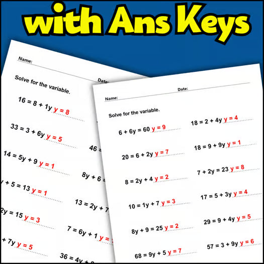 Solving Add & Multiply Equations – Variables on One Side | Pre-Algebra Practice Worksheet (With Answers)