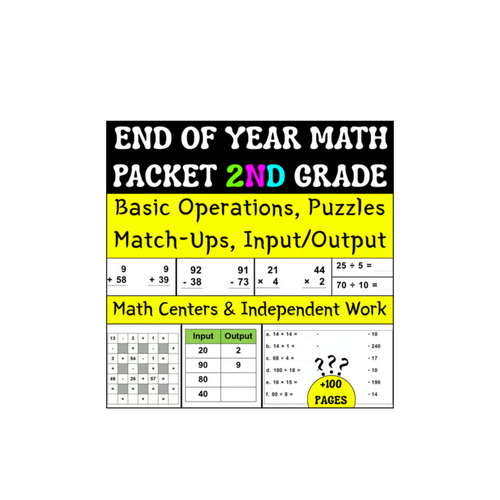 2nd Grade End-of-Year Math Packet | No-Prep Worksheets & Summer Review Activities